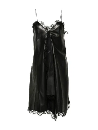 Off-white Lace Nappa Leather Dress In Black