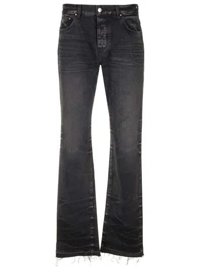 Amiri Straight Jeans With Fringed Hem In Black