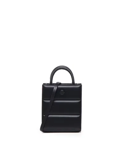 Moncler Mini Doudoune Leather Tote Bag In Black