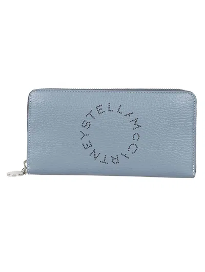Stella Mccartney Zip Wallet Embossed Grainy Mat In Blue Grey