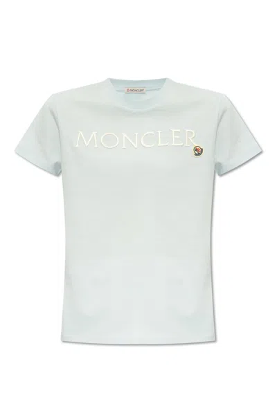 Moncler T-shirt With Logo In Clear Blue