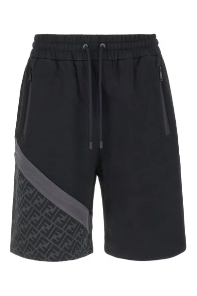 Fendi Elastic Drawstring Waist Bermuda Shorts In Black
