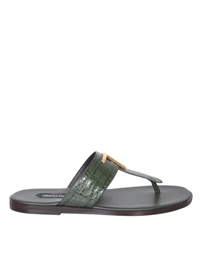 Tom Ford Crocodile Green Thong Sandals