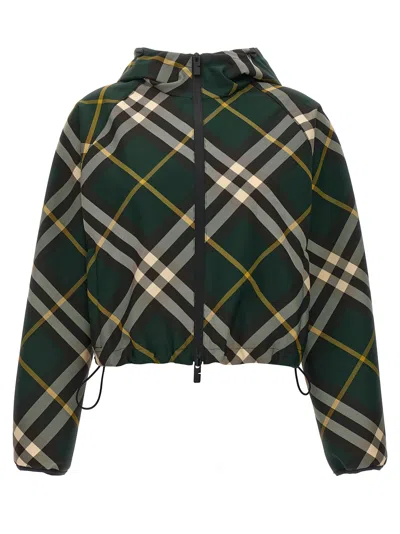 Burberry Check Crop Jacket In Green