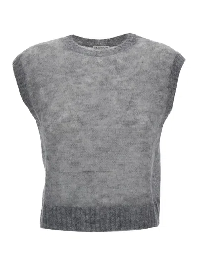 Brunello Cucinelli Crewneck Knitted Gilet In Grey