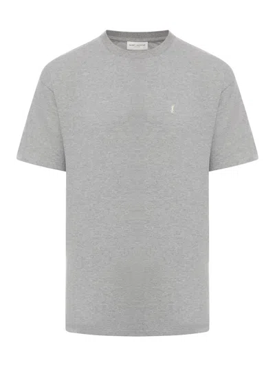 Saint Laurent T-shirt Col Rond Pique Coton Polyester In Gris Chine Jaune