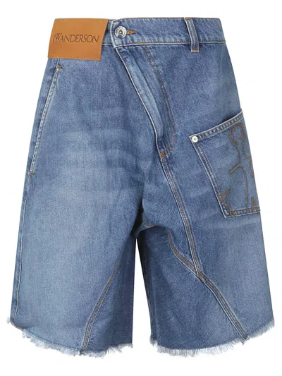 Jw Anderson Twisted Workwear Denim Shorts In Light Blue Denim