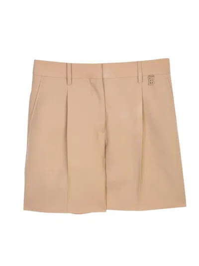 Burberry Logo Detailed Pleated Shorts In Marrone