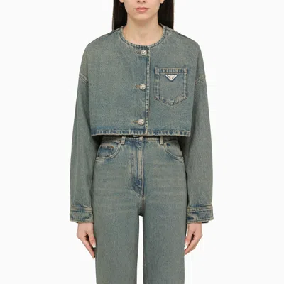 Prada Cropped Denim Blouse In Mid Blue