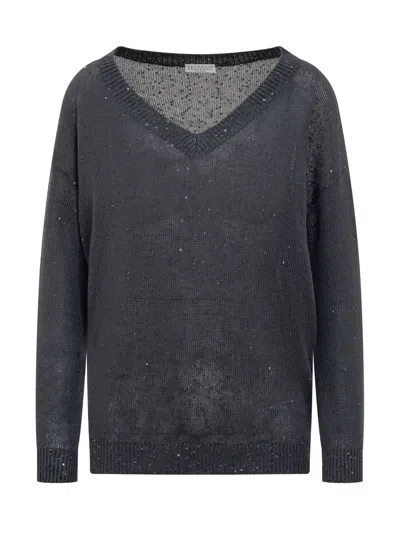 Brunello Cucinelli Sparkling Linen And Silk Knit In Night Sky