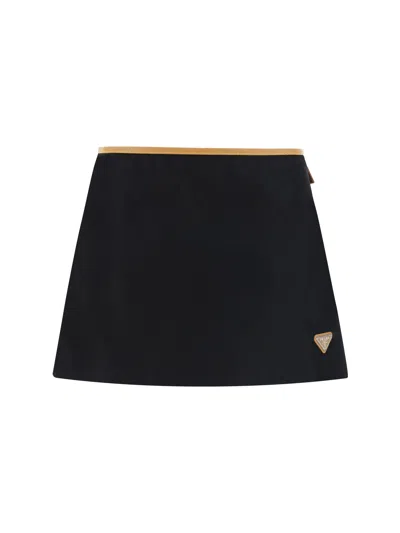 Prada Textured Shearling Mini Skirt In Nero