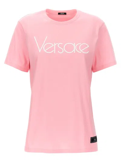 Versace Logo Embroidery T-shirt In Pink