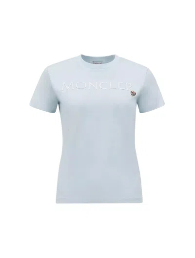 Moncler Ss T-shirt In S Pastel Blue