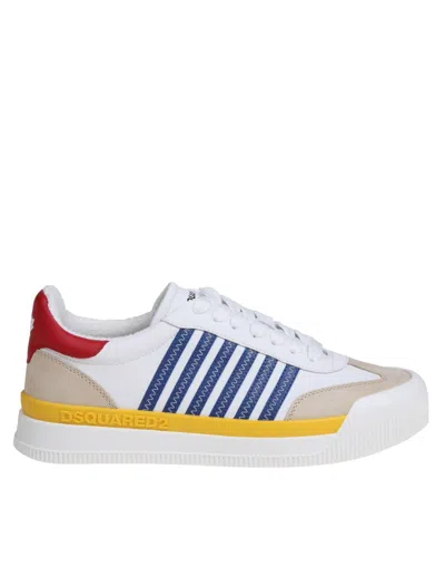 Dsquared2 New Jersey Sneakers In White/blue Leather In White/yellow/blue