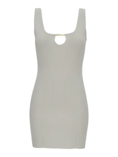 Jacquemus La Mini Robe Sierra Mini White Dress With Cut-out And Logo In Ribbed Viscose Blend Woman