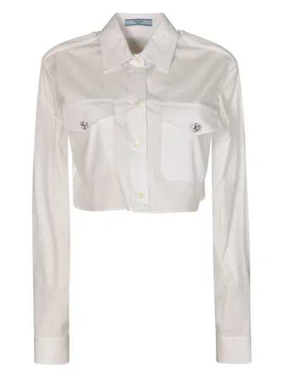 Prada Pocket Front Cropped Shirt In White