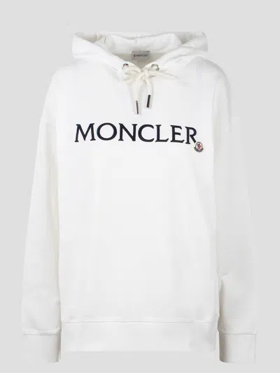 Moncler Embroidered Logo Hoodie In White