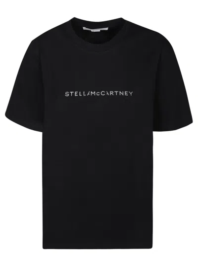 Stella Mccartney Glitter Logo Black T-shirt In White