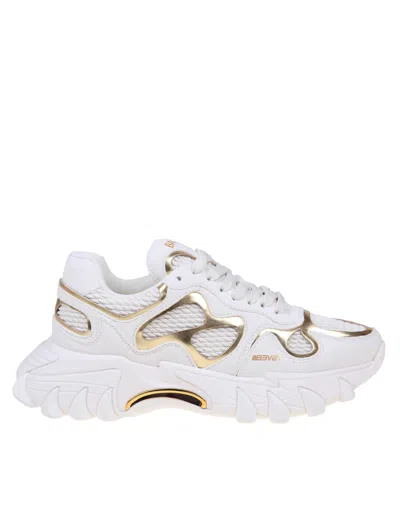 Balmain B-east Trainers In White And Gold Suede And Leather In White/gold