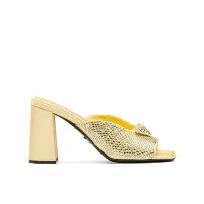 Prada Satin Crystal Sandals In Yellow