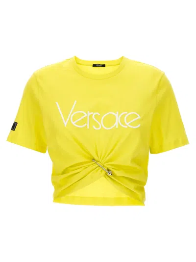 Versace Logo Crop T-shirt In Yellow