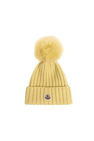 Moncler Pompom-detailed Ribbed-knit Beanie In Yellow
