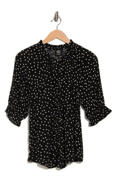 Bobeau Print Ruffle Blouse In Black/ Ivory Dot