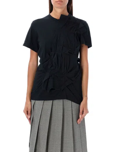 Comme Des Garçons Women's Black Ruched T-shirt With Embroidered Ruffles And Stitching Details