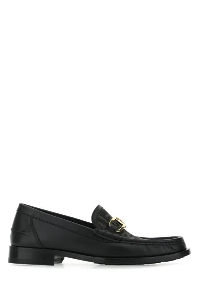 Fendi Leather Loafers With Buckle Detail In Black