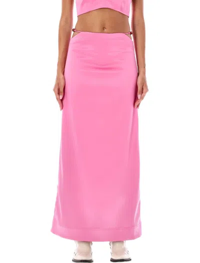 Ganni Double Satin Maxi Skirt In Pink