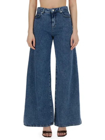 Moschino Denim Cotton Low Rise Wide Jeans In Blue