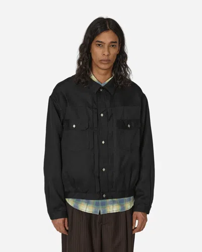 Visvim 10xx Linen And Wool-blend Twill Trucker Jacket In Black