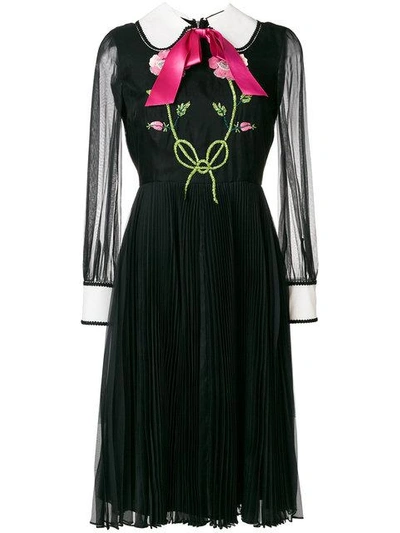 Gucci Embroidered Silk Organdy Dress In Black