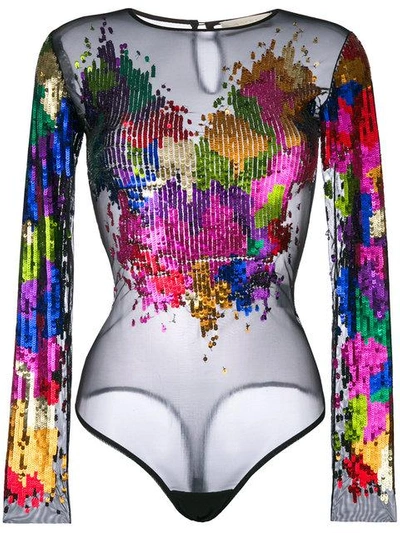 Amen Embroidered Sheer Fitted Top In Multi