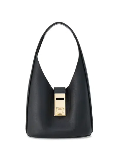 Ferragamo Medium Gancini-buckle Leather Hobo Bag In Black