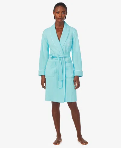 Lauren Ralph Lauren Cotton Interlock Shawl-collar Robe In Turquoise