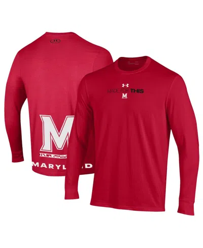Under Armour Unisex   Red Maryland Terrapins 2024 On-court Bench Unity Performance Long Sleeve T-shir