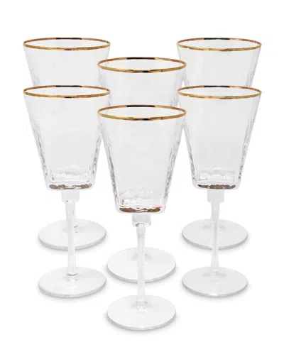 Vivience Square Shaped Rim Hammered Water Glasses, Set Of 6 In Clear,gold