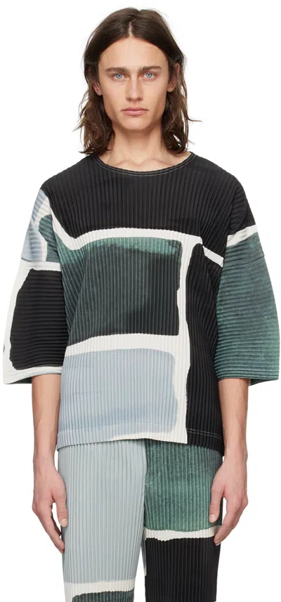 Issey Miyake Men's Pleated Landscape-print T-shirt In Blue Multi