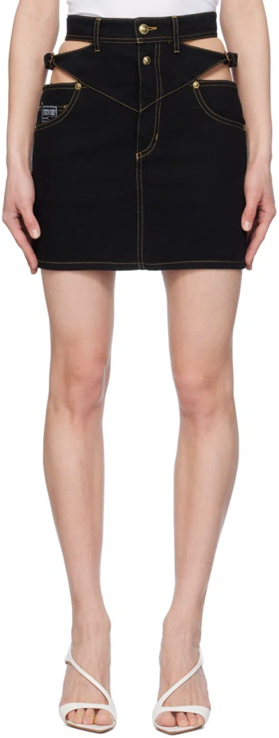 Versace Jeans Couture Baroque Buckle Denim Mini Skirt In Black Black