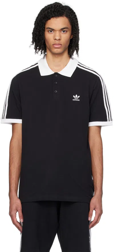 Adidas Originals 3-stripe Cotton Polo In Black