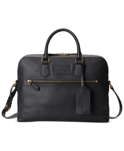 Polo Ralph Lauren Pebbled Leather Briefcase In Black