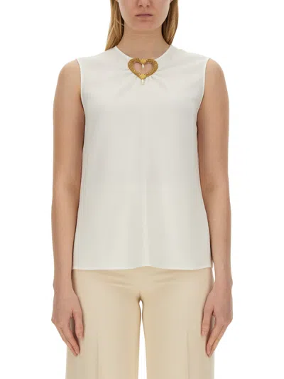 Moschino Heart Cut-out Sleeveless Blouse In White