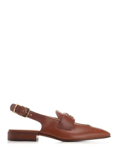 Tod's Leather Slingback Ballerina Penny Loafers In Teak