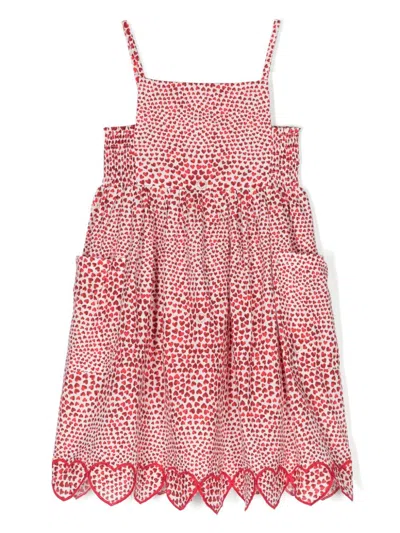 Stella Mccartney Kids' Heart-print Cotton Midi Dress In Cream