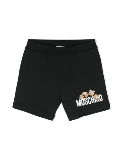 Moschino Babies' Teddy Bear Cotton Shorts In 黑色