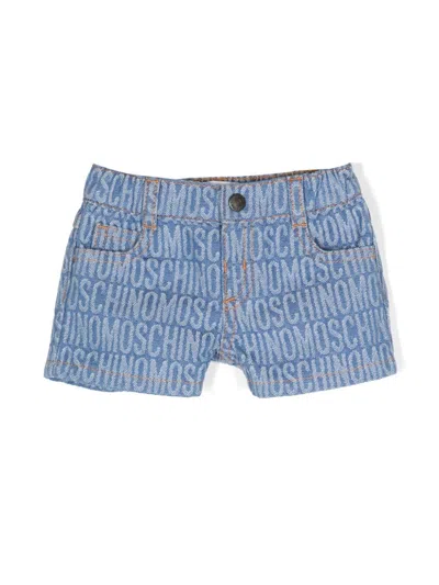 Moschino Babies' All-over Logo-jacquard Shorts In Blue