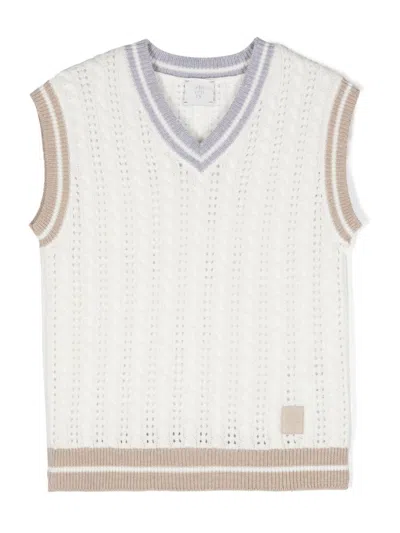 Eleventy Kids' Logo-patch Knitted Vest In White