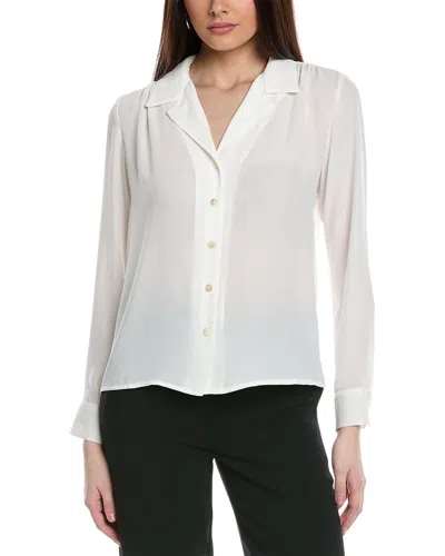 T Tahari Collared Buttoned Cuff Woven Shirt In White