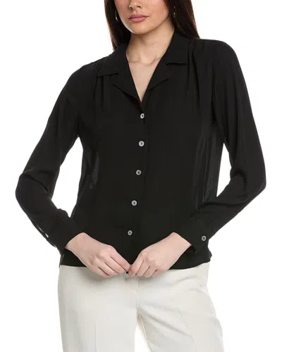 T Tahari Collared Buttoned Cuff Woven Shirt In Black